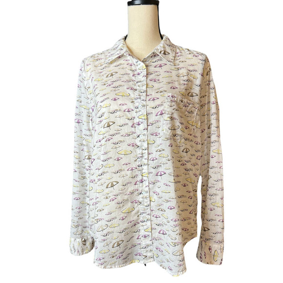 Ann Taylor Shirt with Different Colored Umbrellas Size Large - Picture 1 of 5